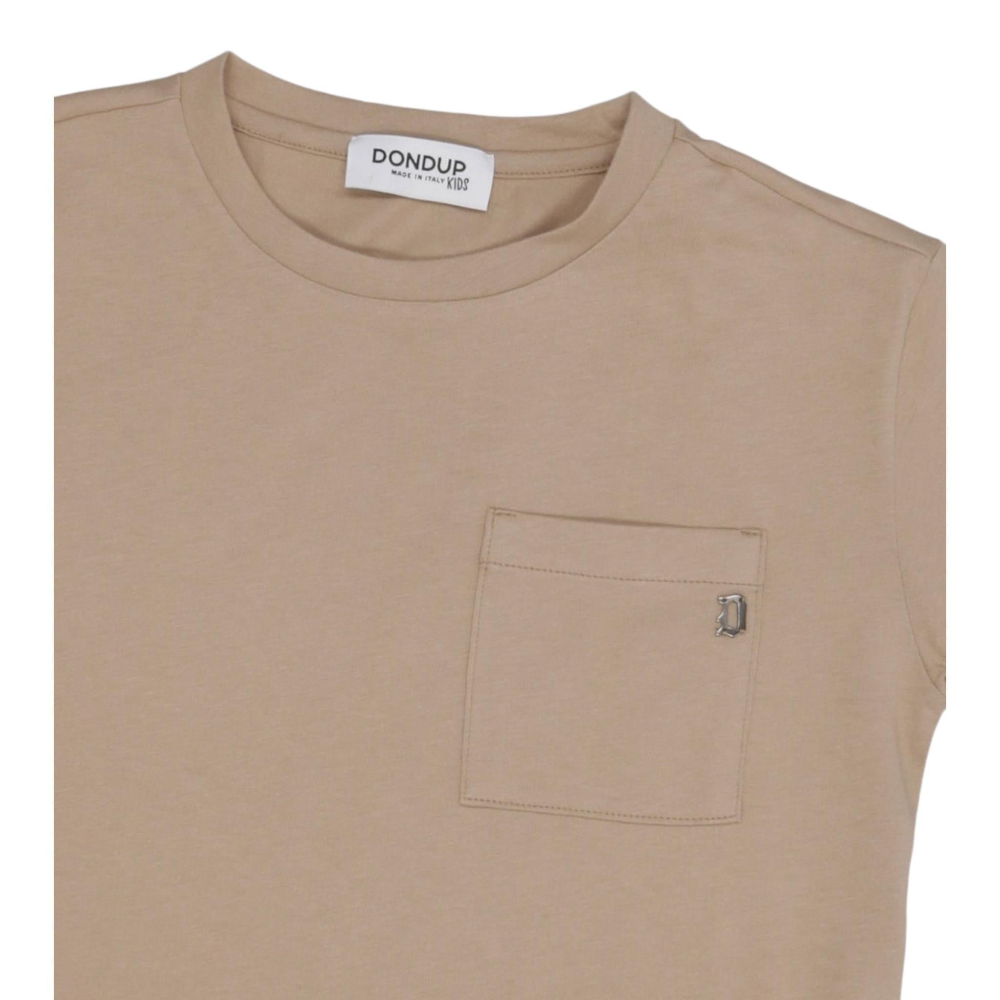 Dondup T-Shirt Girocollo Tinta Unita con Taschino per Bambino DMTS039 BEIGE DONDUP 