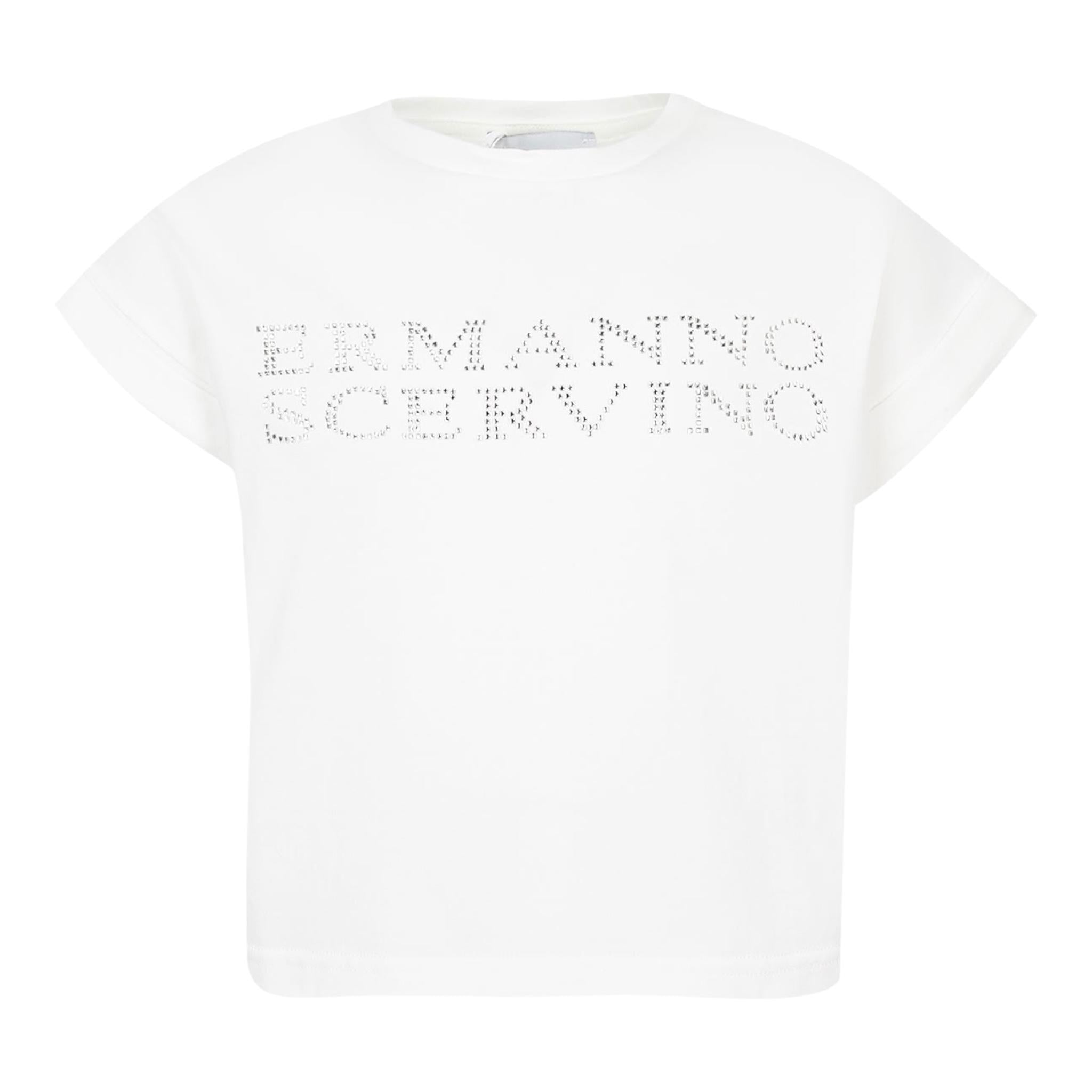 Ermanno Scervino T-Shirt Girocollo Tinta Unita con Brillantini per Bambina SFTS030 BIANCO ERMANNO SCERVINO 