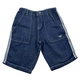 Emporio Armani Solid Color Denim Bermuda Shorts With Logo Trims Blue For Boys