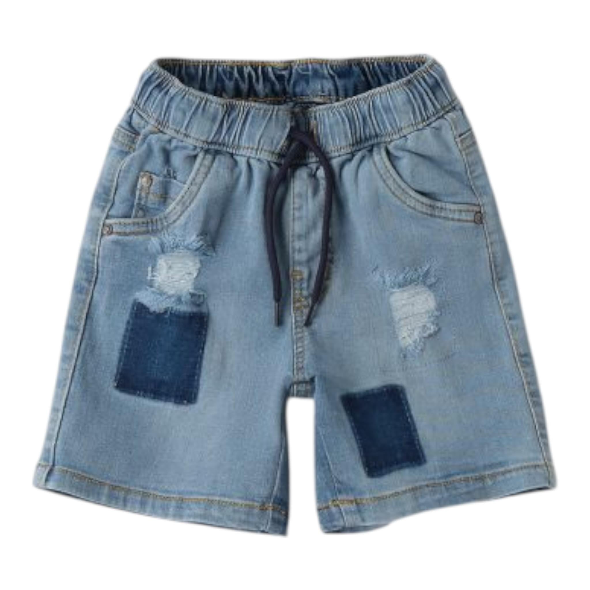 Sarabanda Bermuda In Denim Tinta Unita con Elastico In Vita per Bambino 0B153X AZZURRO SARABANDA 