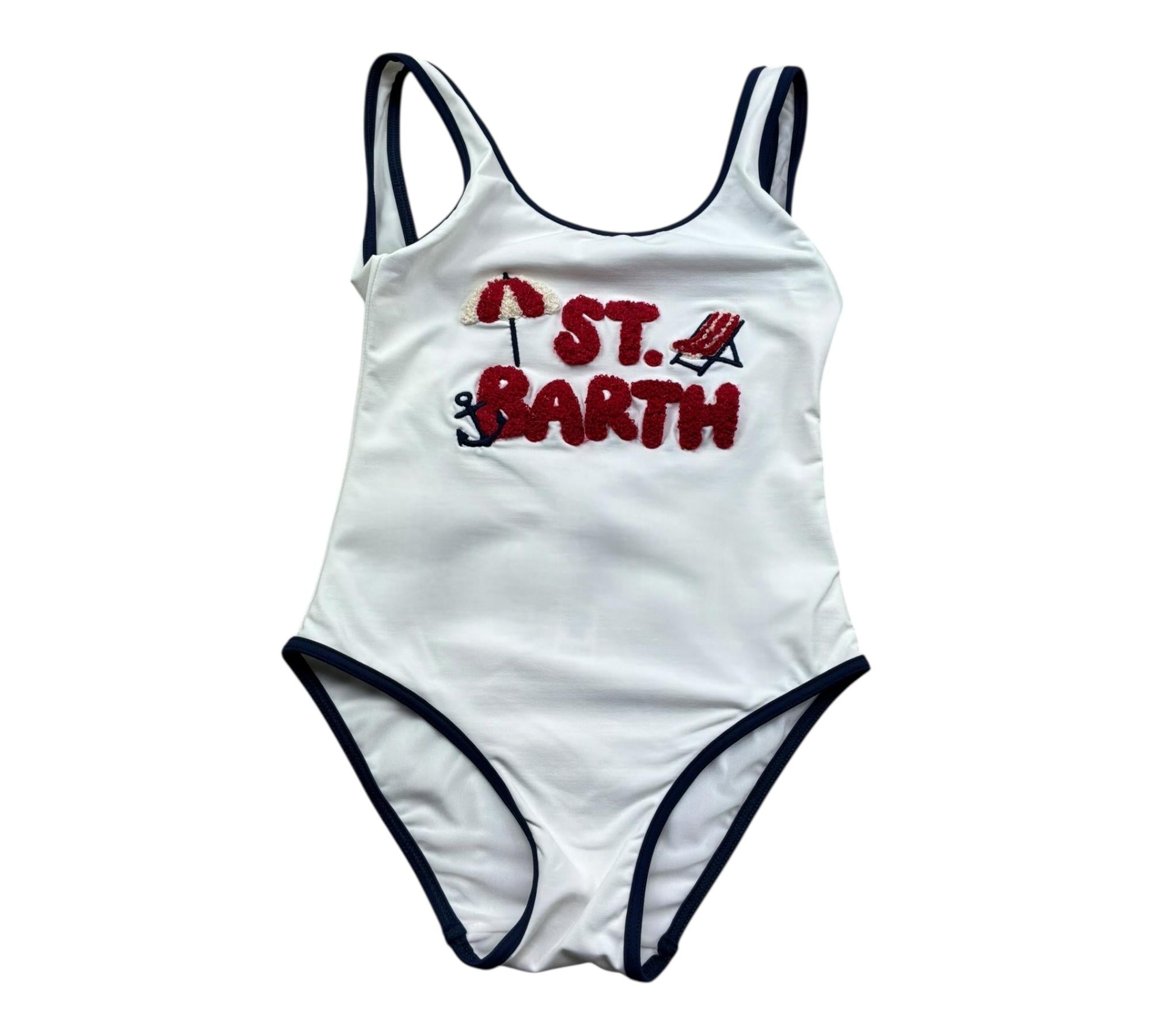 Saint Barth Costume Intero Tinta Unita con Logo per Bambina CARA003 BIANCO SAINT BARTH 
