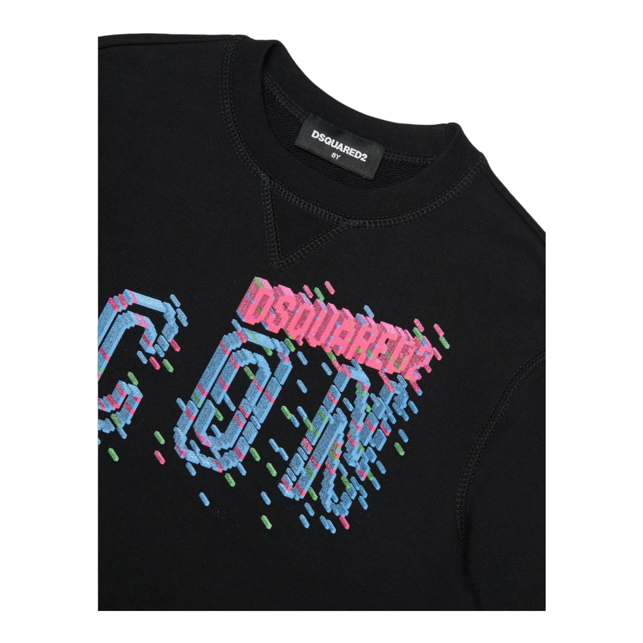DSQUARED2 felpa chiusa girocollo tinta unita con logo Nero per Bambino DQ2055 NERO DSQUARED2 