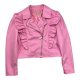 Twinset Solid Color Pink Faux Leather Jacket For Girls