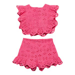 Abel & Lula Completo 2 Pezzi Traforato Top-Short per Bambina 5218 SALMONE ABEL & LULA 