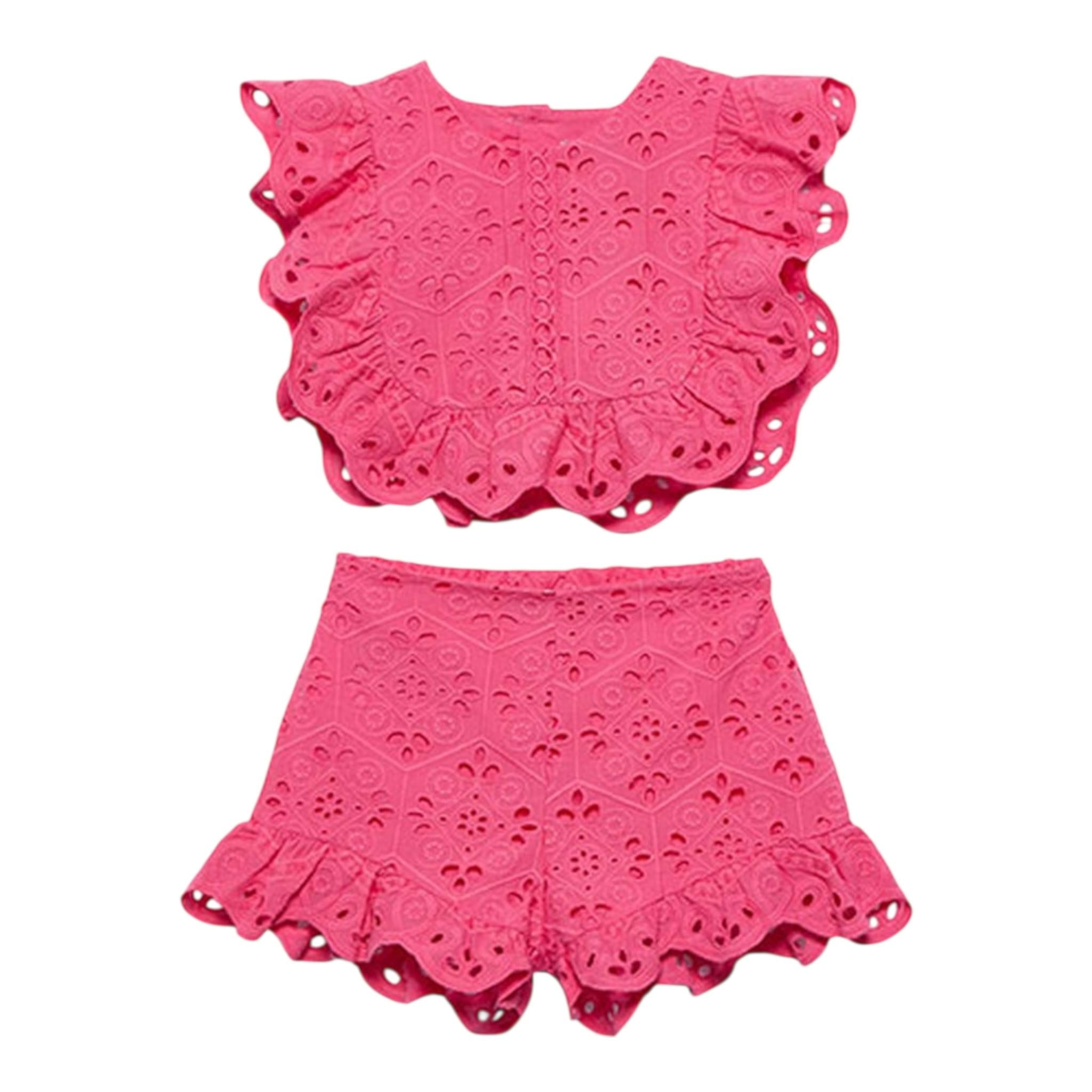 Abel & Lula Completo 2 Pezzi Traforato Top-Short per Bambina 5218 SALMONE ABEL & LULA 