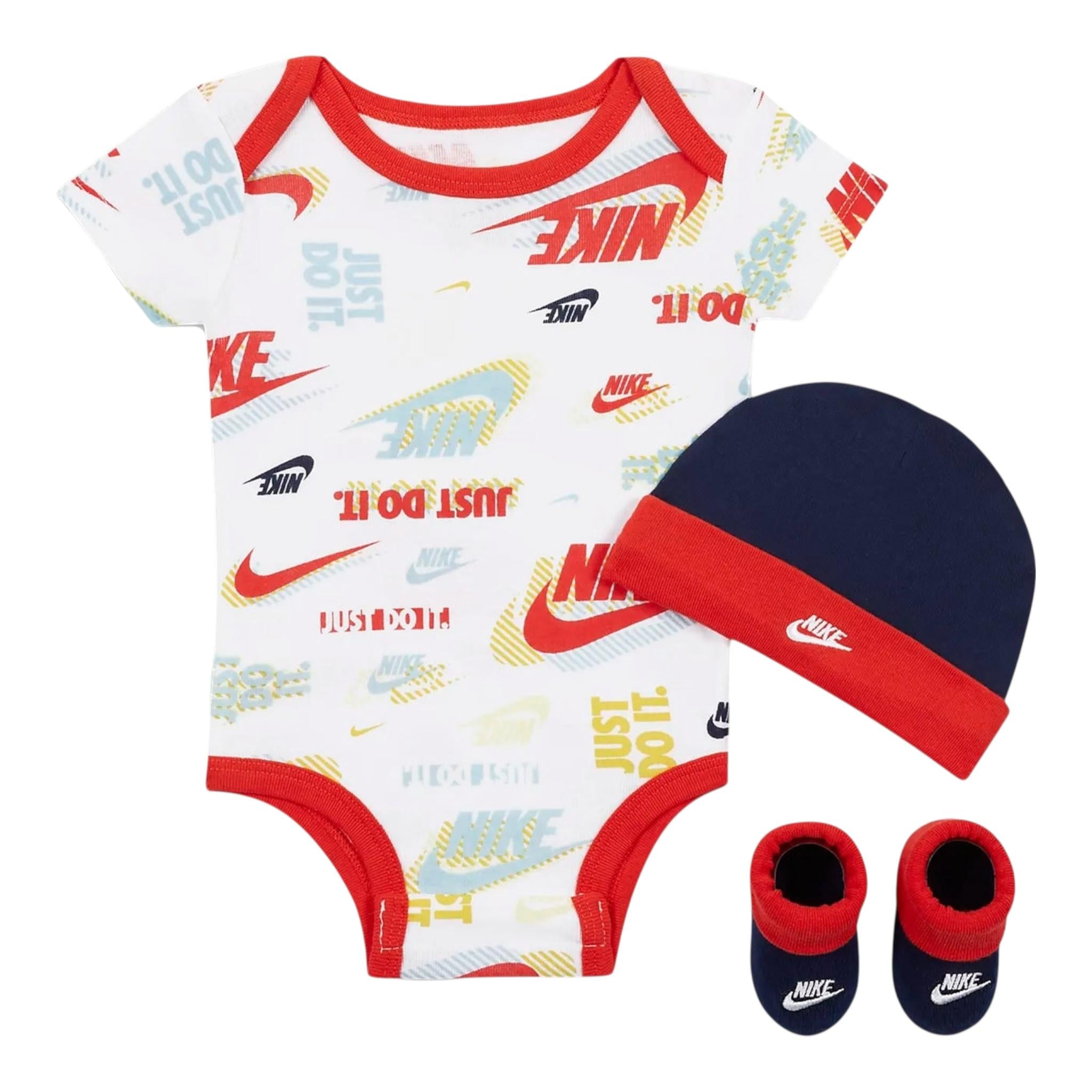 Nike Completo 3 Pezzi Body-Babbucce-Cappello per Neonato NN0903 BIANCO NIKE 