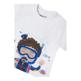 Mayoral Crew Neck T-Shirt Solid Color with Contrast Print White for Newborns