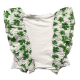 Janice Solid Color Crew Neck Top With Ruffles And Print White For Girls