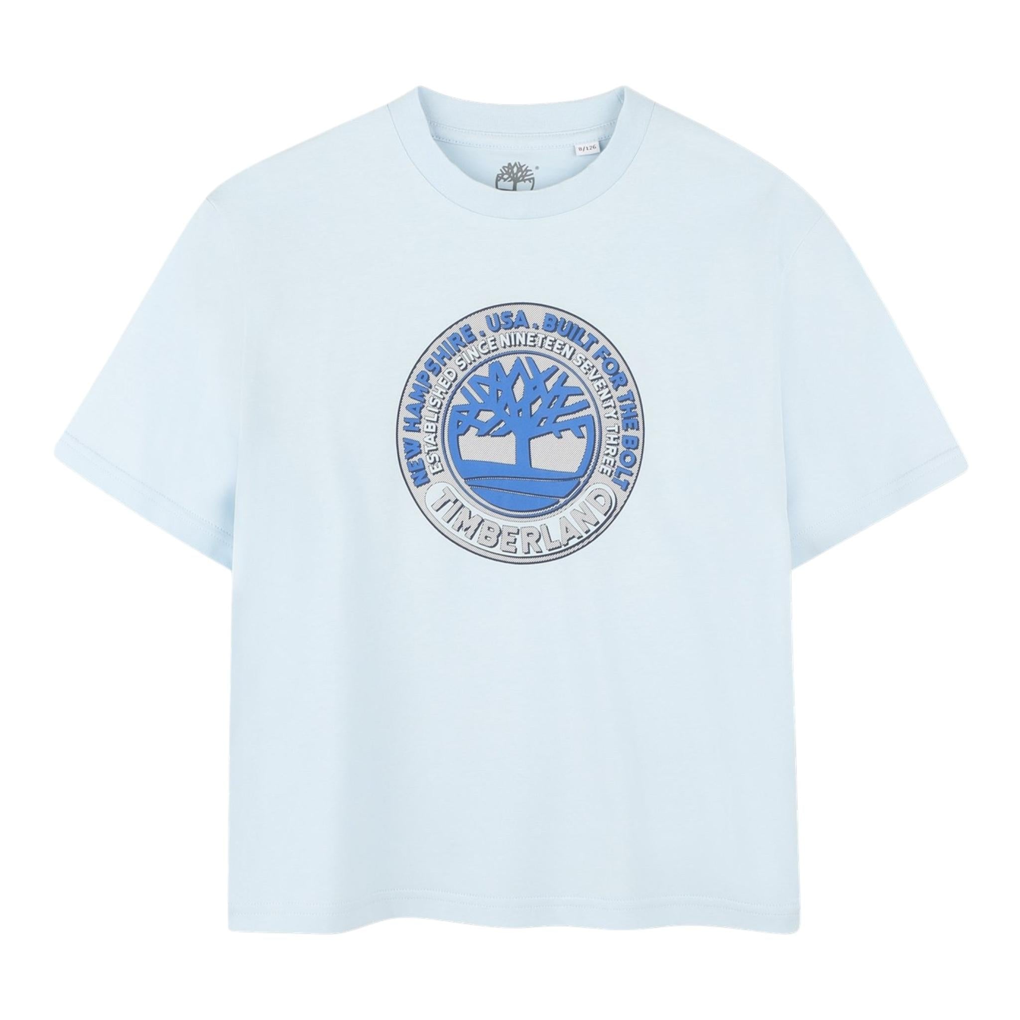 Timberland T-Shirt Girocollo Tinta Unita con Stampa per Bambino T60438 AZZURRO TIMBERLAND 
