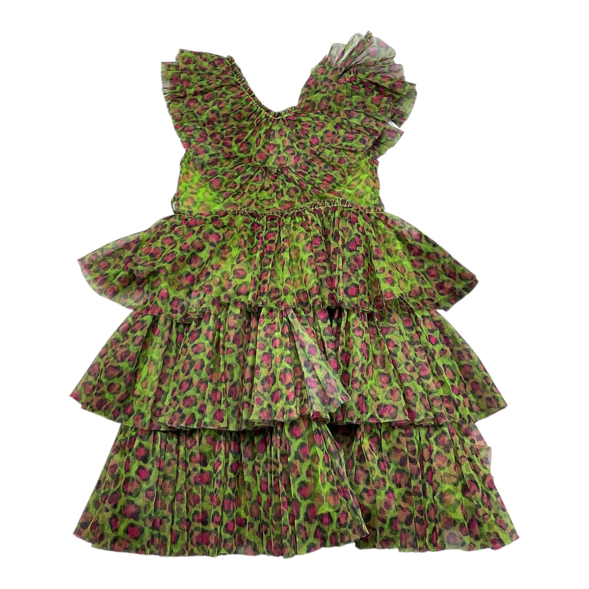 Met Abito Giromanica Tinta Unita Fantasia Maculata per Bambina ME302 VERDE MET 