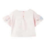 The Owl Top Solid Color With Pink Flower Appliques For Baby Girl