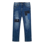 DANIELE ALESSANDRINI jeans tinta unita con toppe Blu per Bambino 1231PD00074X BLU DANIELE ALESSANDRINI 