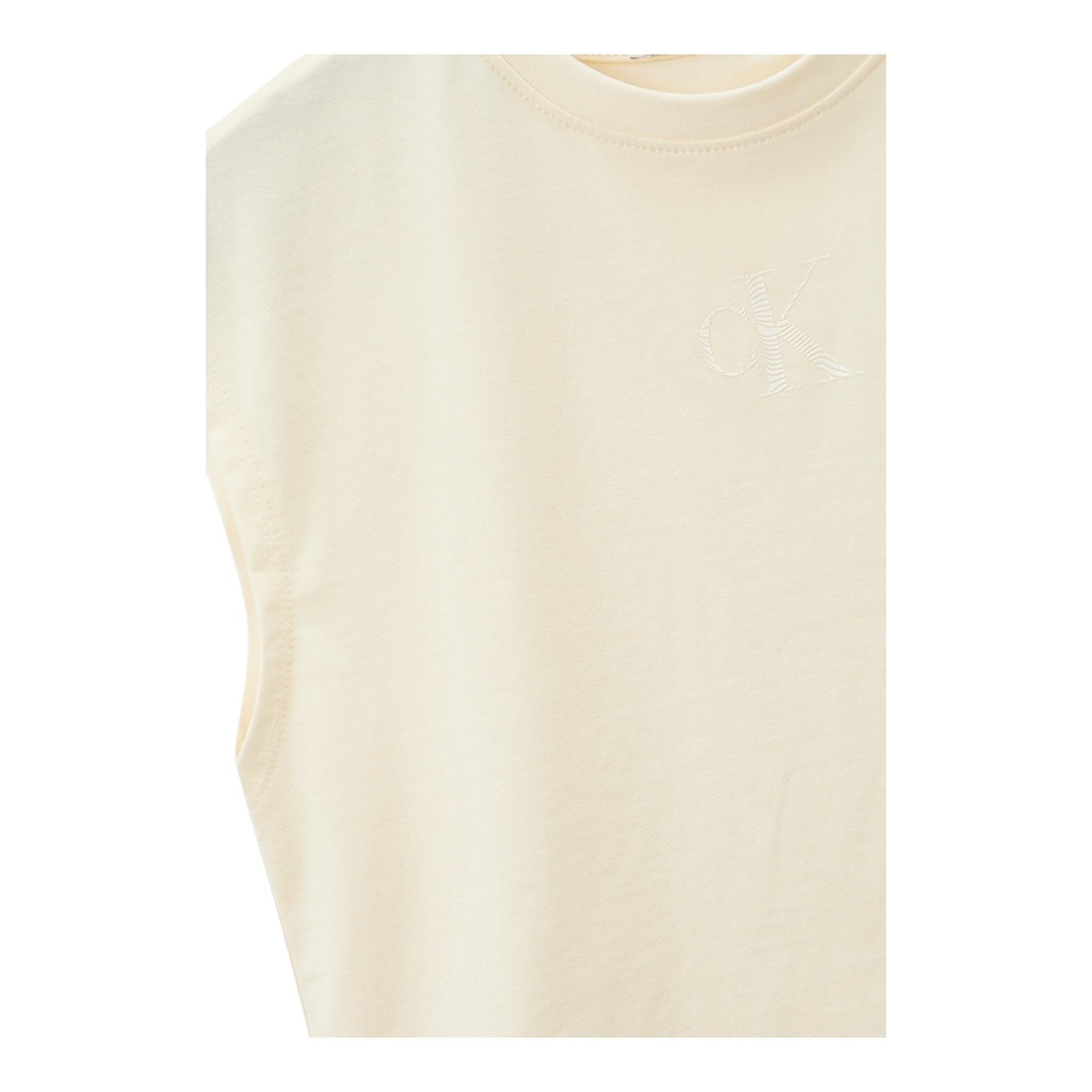 Calvin Klein Canotta Girocollo Tinta Unita con Logo per Bambina IG0IG02428 PAGLIA CALVIN KLEIN 