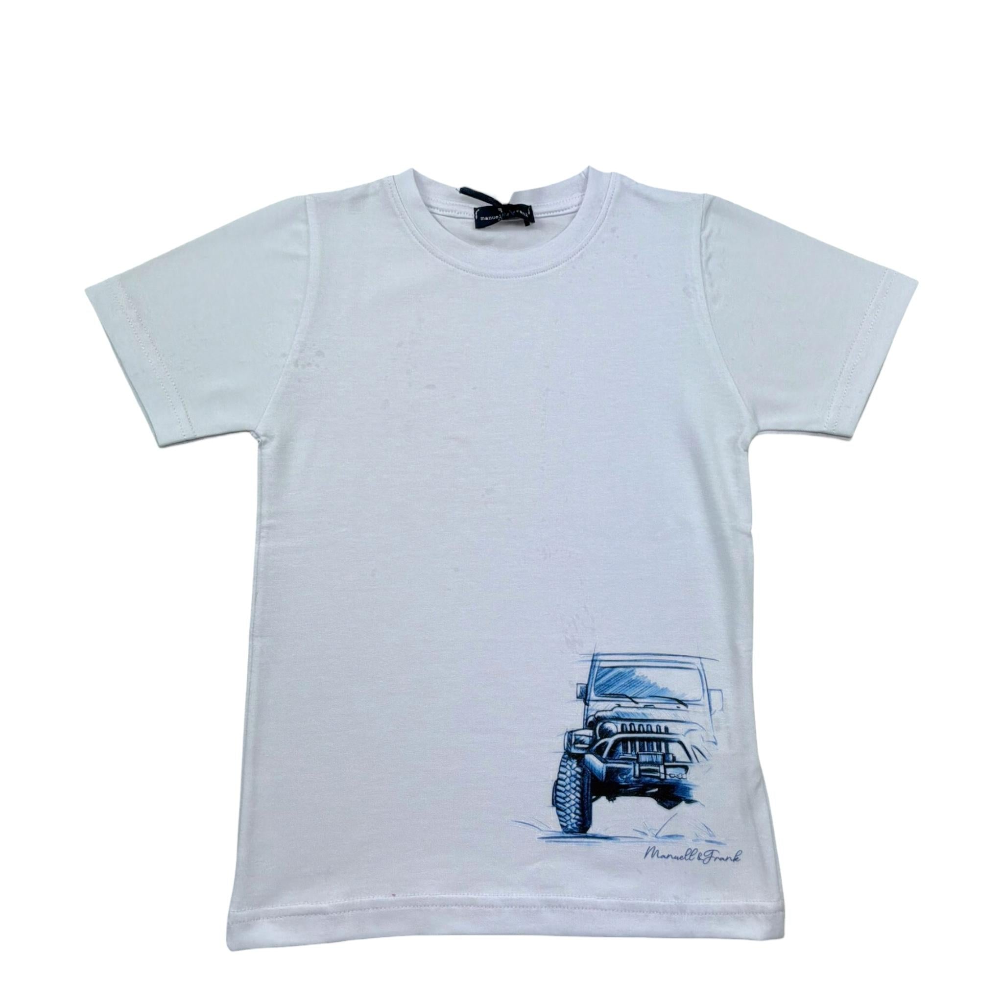 Manuel & Frank T-Shirt Girocollo Tinta Unita con Stampa per Bambino MF7385B BIANCO MANUEL & FRANK 