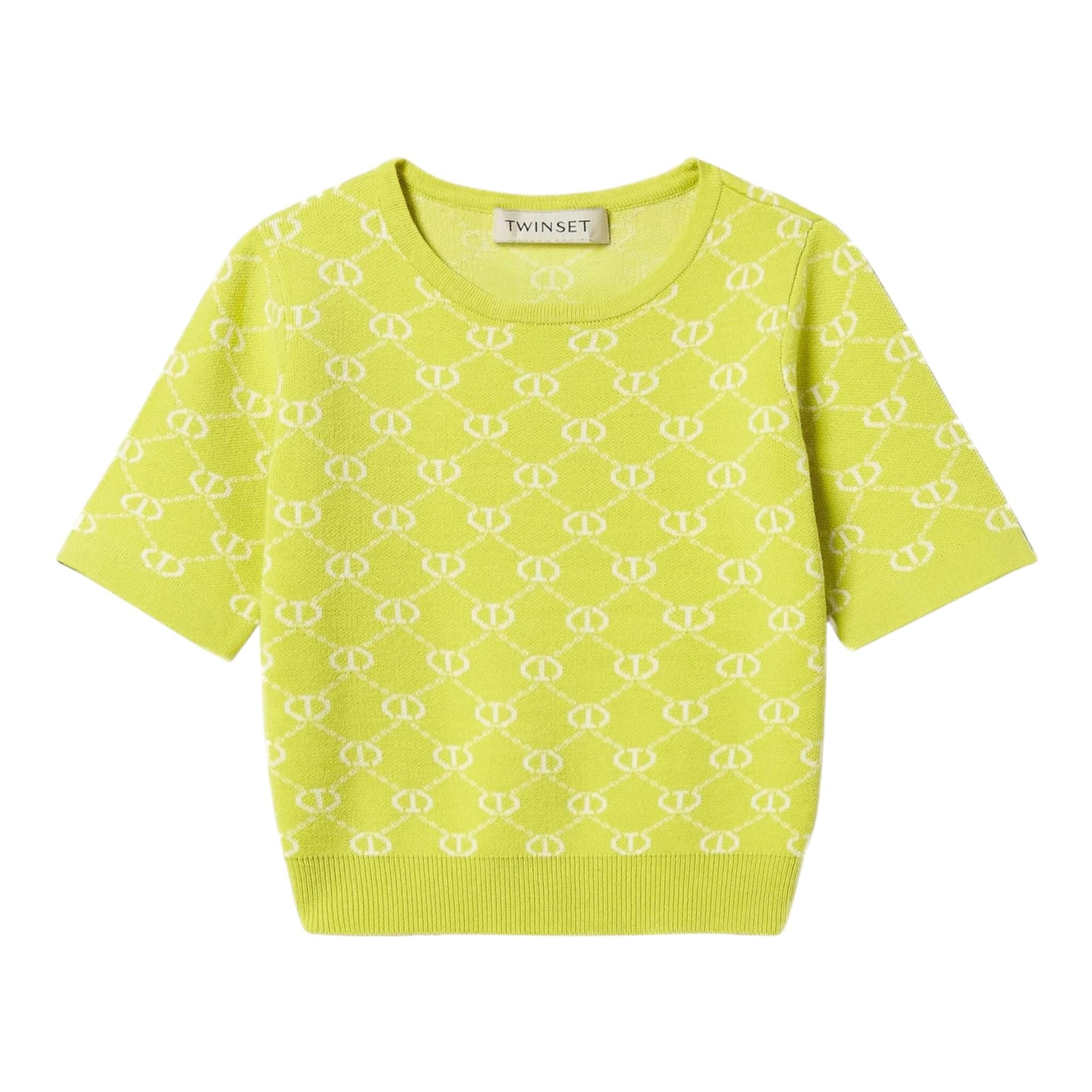 Twinset T-Shirt In Maglia Tinta Unita Logata per Bambina 251GJ3QX1X GIALLO TWINSET 