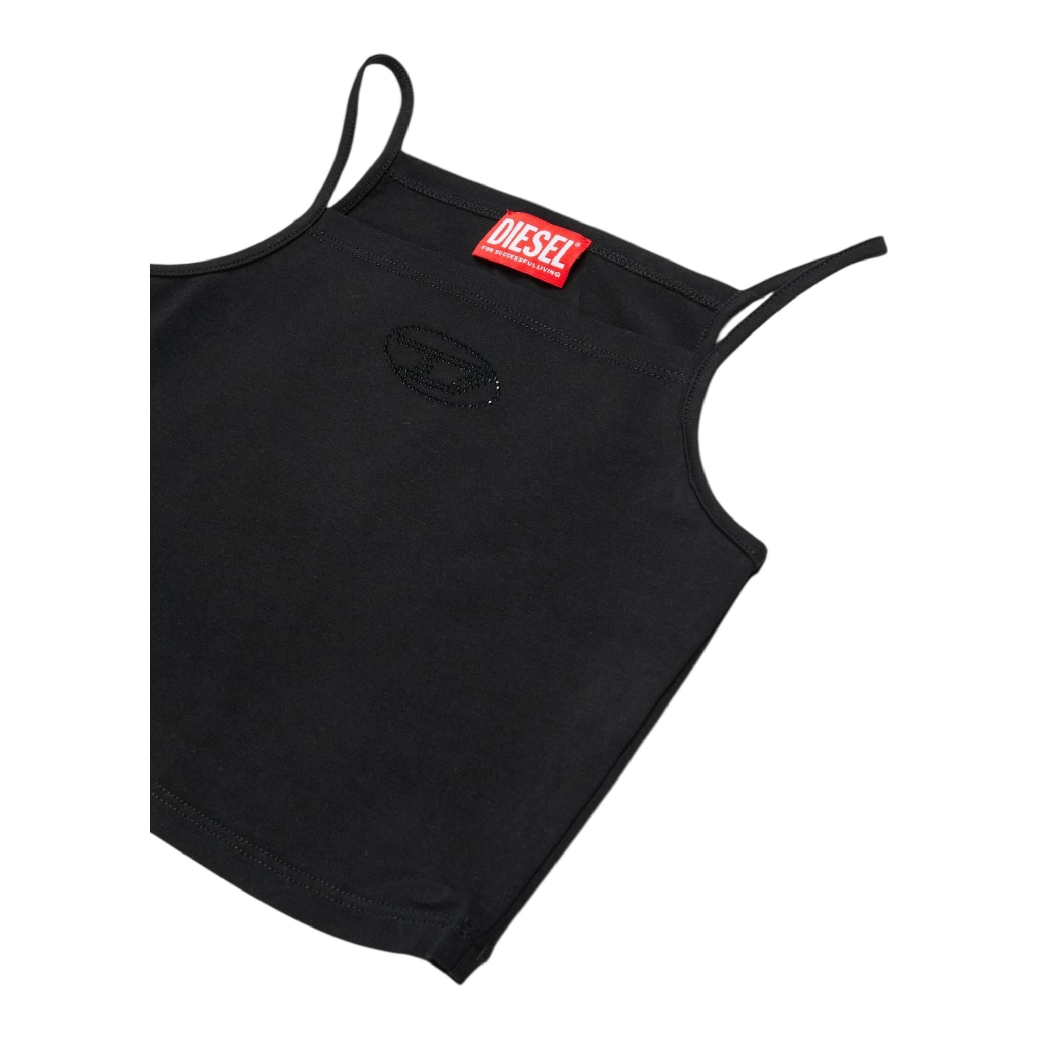 Diesel Canotta Bretelline Tinta Unita con Stampa Brillantinata per Bambina J02201X NERO DIESEL 