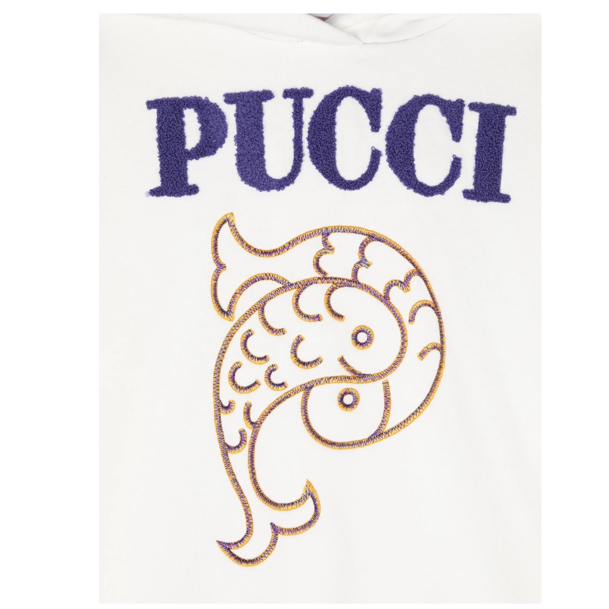 EMILIO PUCCI felpa chiusa con cappuccio tinta unita con ricami Bianco per Bambina PV4A50X BIANCO EMILIO PUCCI 