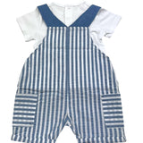 Barcellino Complete T-Shirt-Dungarees Solid Color with White Striped Pattern for Newborns