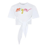 Barrow Kids Solid Color Crew Neck T-Shirt With Glitter Print White For Girls