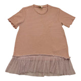 Caffe' D'Orzo Solid Color Crew Neck T-Shirt With Antique Pink Tulle For Girls