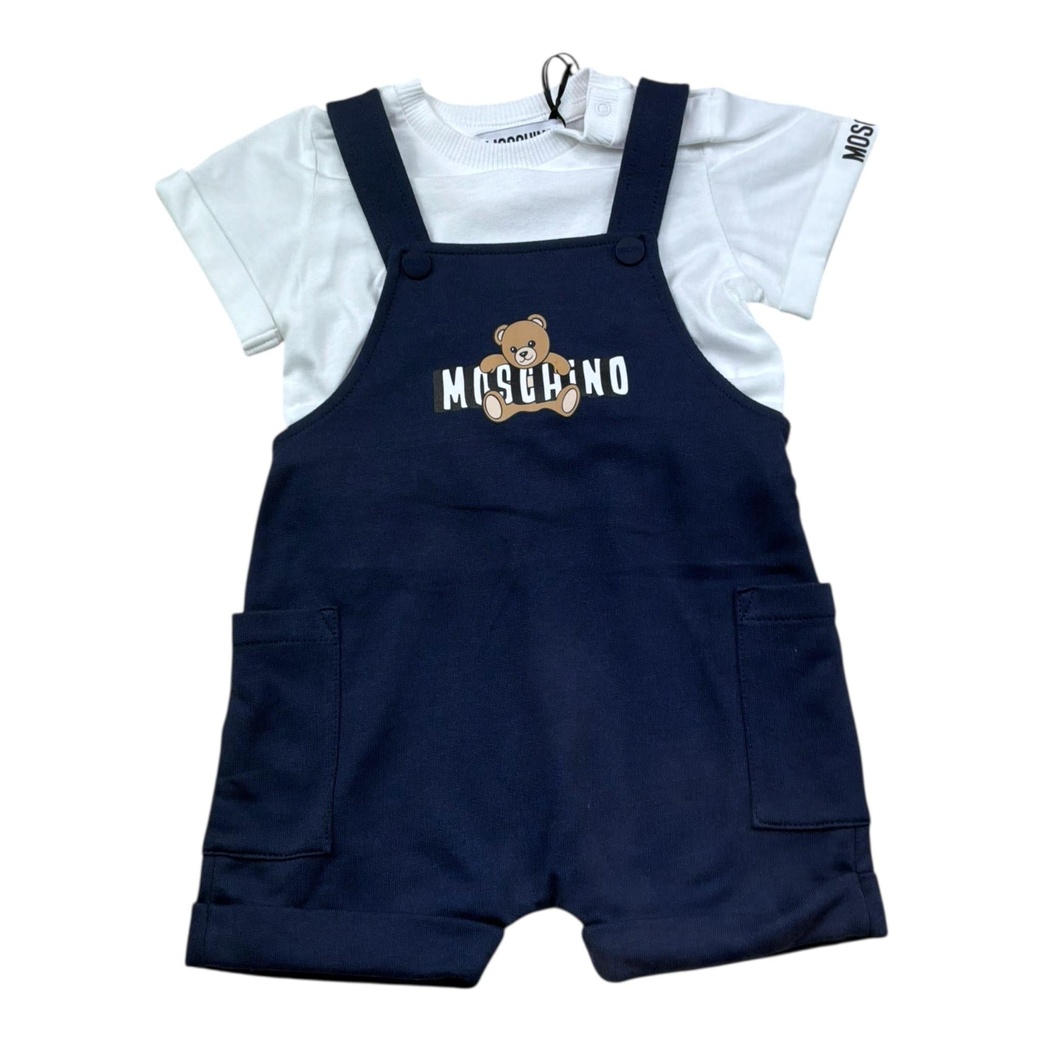 Moschino Completo 2 Pezzi T-Shirt-Salopette per Neonata MUG01T BIANCO/BLU MOSCHINO 
