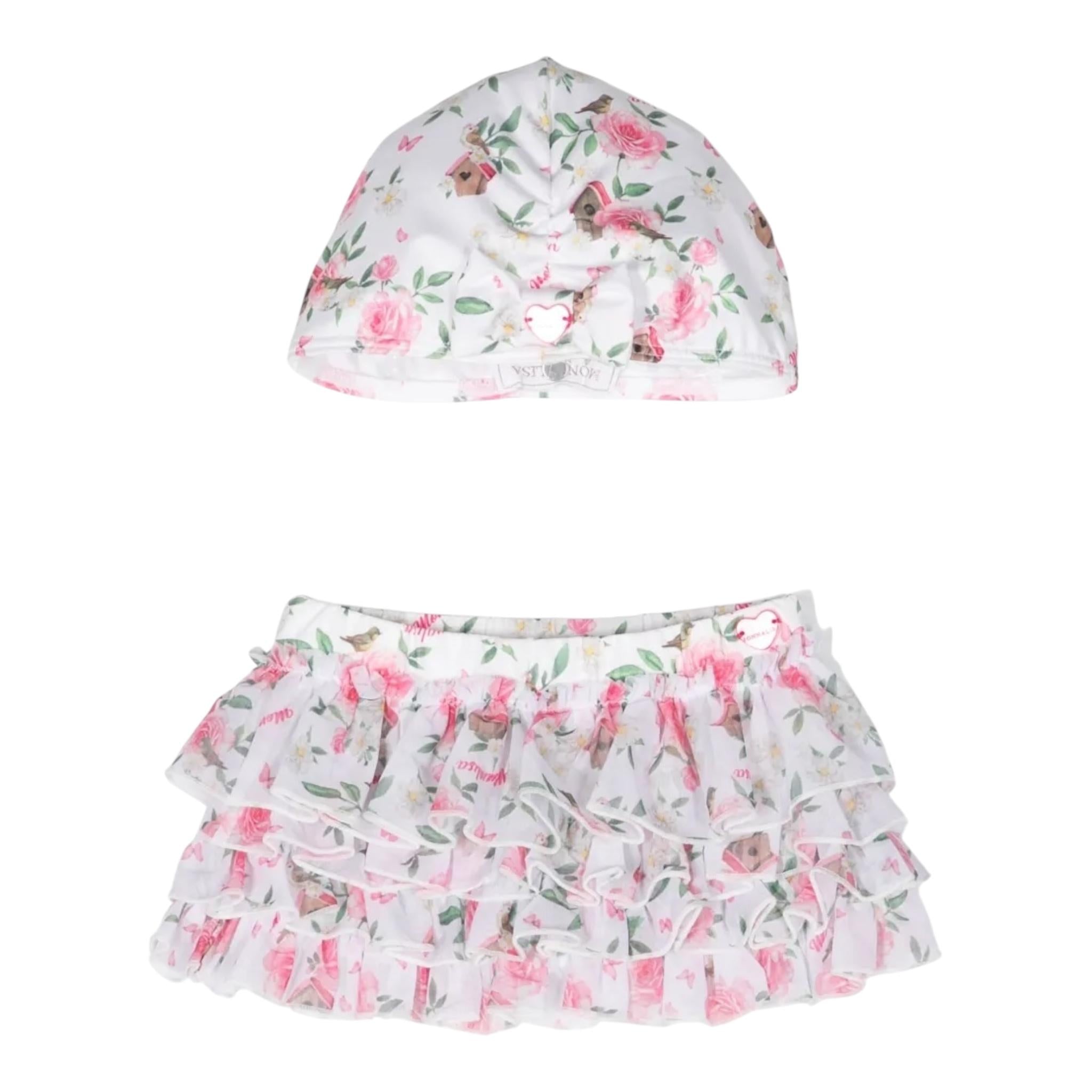 Monnalisa Set Gonna-Cuffia Tinta Unita per Neonata 39C042 BIANCO MONNALISA 