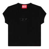 Diesel T-Shirt Girocollo tinta unita con Logo Nero per Bambina J01830XXXX NERO DIESEL 