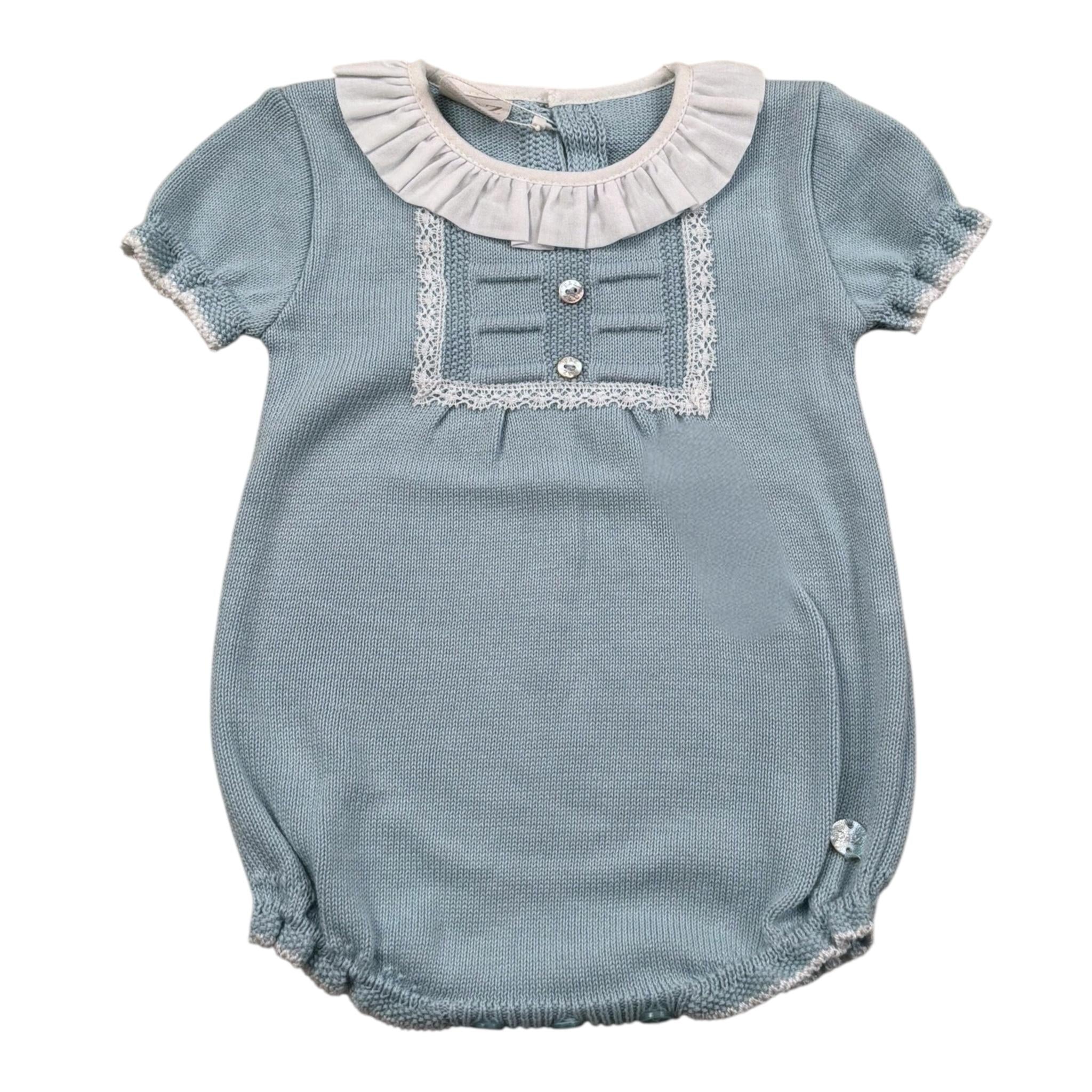 Paz Rodriguez Pagliaccetto Mezza Manica Tinta Unita con Ricami per Neonata 005121703 AZZURRO PAZ RODRIGUEZ 