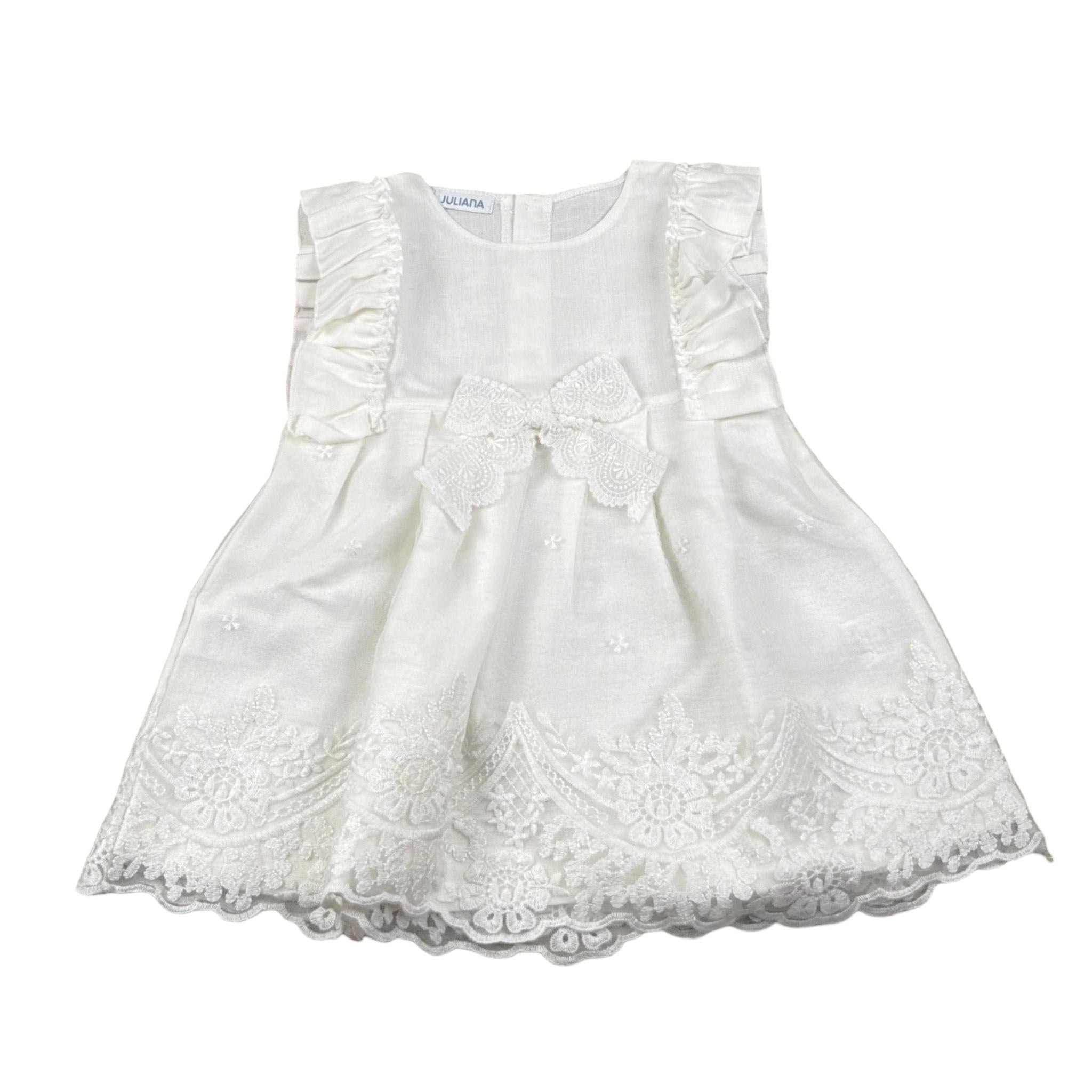 Juliana Abito tinta unita con Ricami Bianco per Neonata 25144 BIANCO JULIANA 