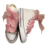 Quickas Two-Tone Sneakers with Laces and White/Pink Applications for Girls