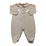 La Stupenderia Long Sleeve Onesie Solid Color With Beige Star Prints For Baby Girl