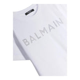 Balmain Solid Color Crew Neck T-Shirt With Glitter Print White For Girls