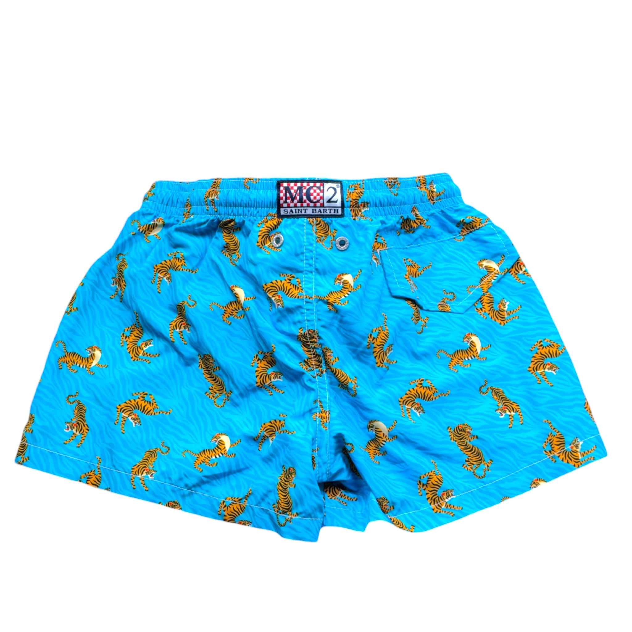 Saint Barth Costume Modello Boxer Tinta Unita con Stampa per Bambino TIGER AZZURRO SAINT BARTH 