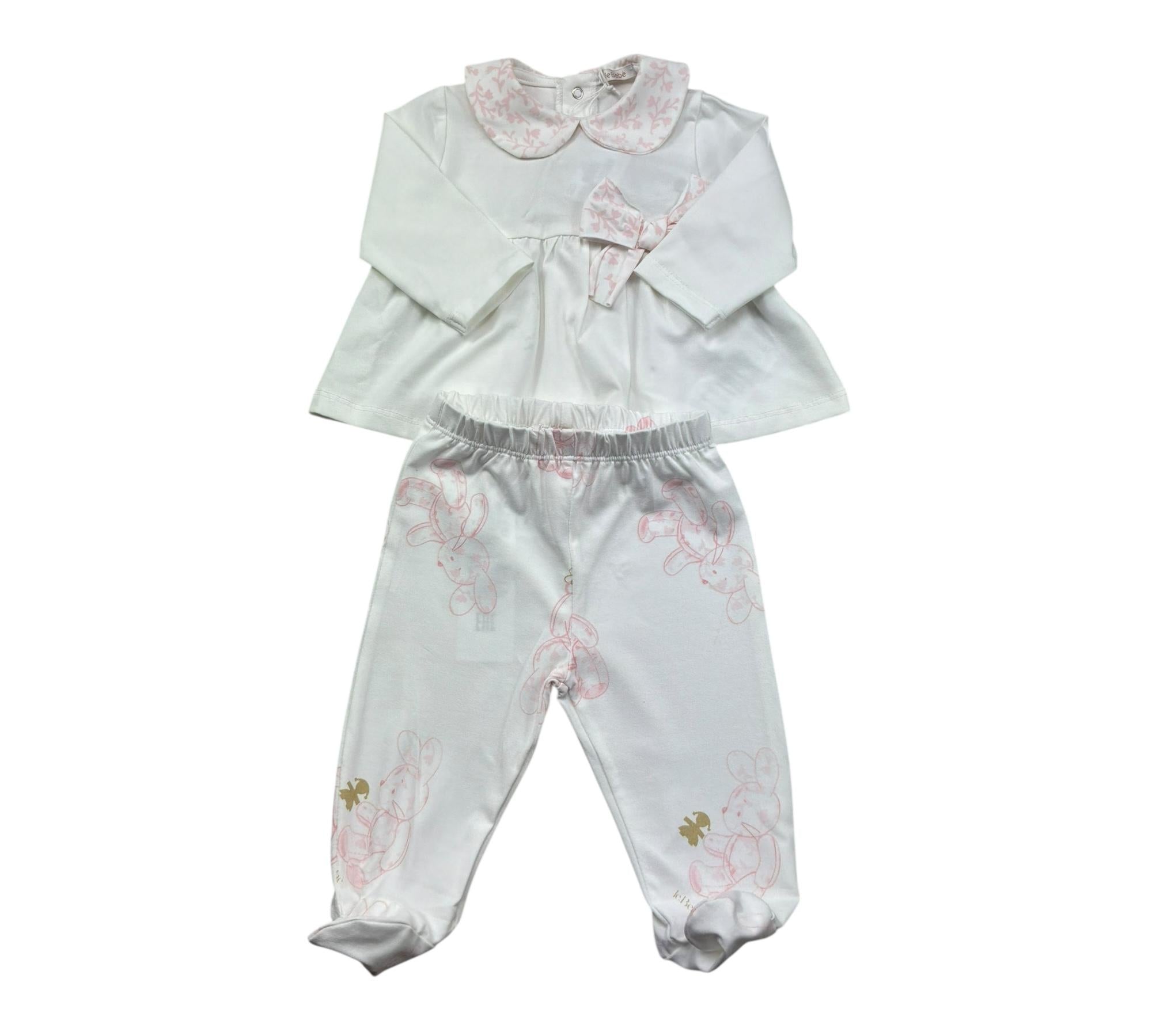 Le Bebe Completo 2 Pezzi Shirt-Ghettina Tinta Unita per Neonata LBG6287 BIANCO LE BEBE 