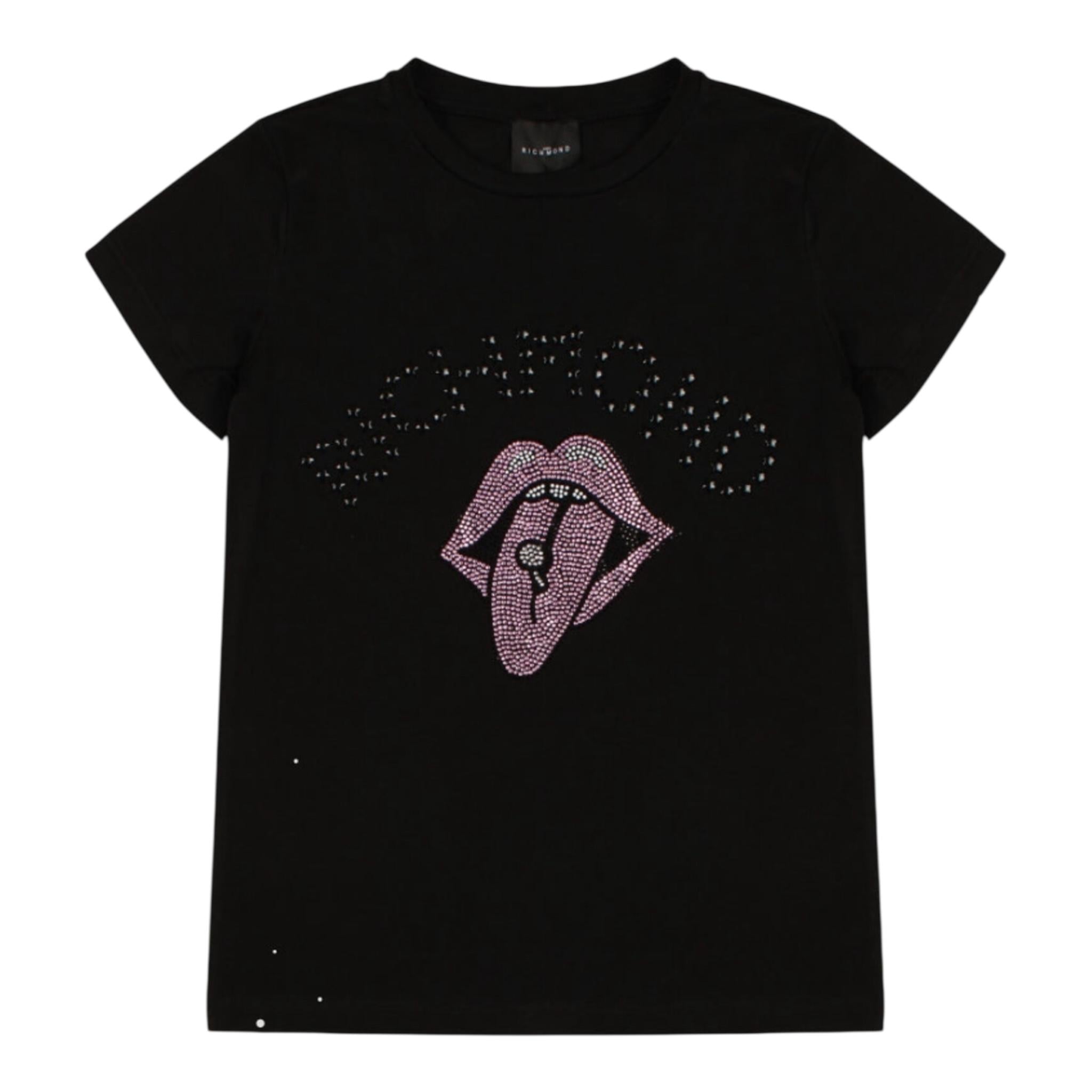 JOHN RICHMOND t-shirt tinta unita girocollo con stampa brillantini Nero per Bambina RGA24150TSX NERO JOHN RICHMOND 