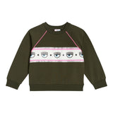 Chiara Ferragni Solid Color Crewneck Sweatshirt With Green Print For Baby Girl