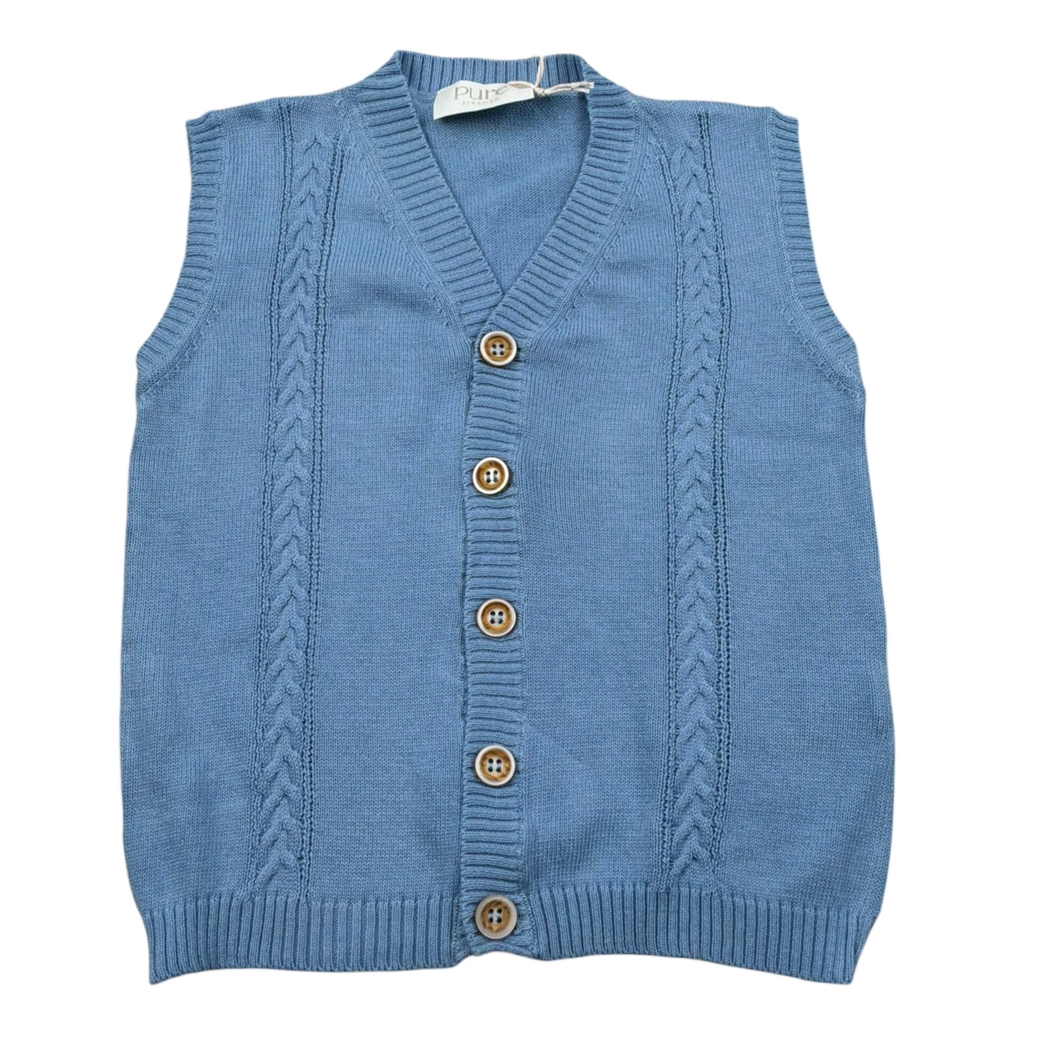 Pure Firenze Gilet In Filo Tinta Unita con Ricami per Neonato PC03602 AZZURRO PURE FIRENZE 