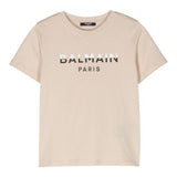Balmain T-Shirt Crew Neck Solid Color With Contrast Print Beige For Boys
