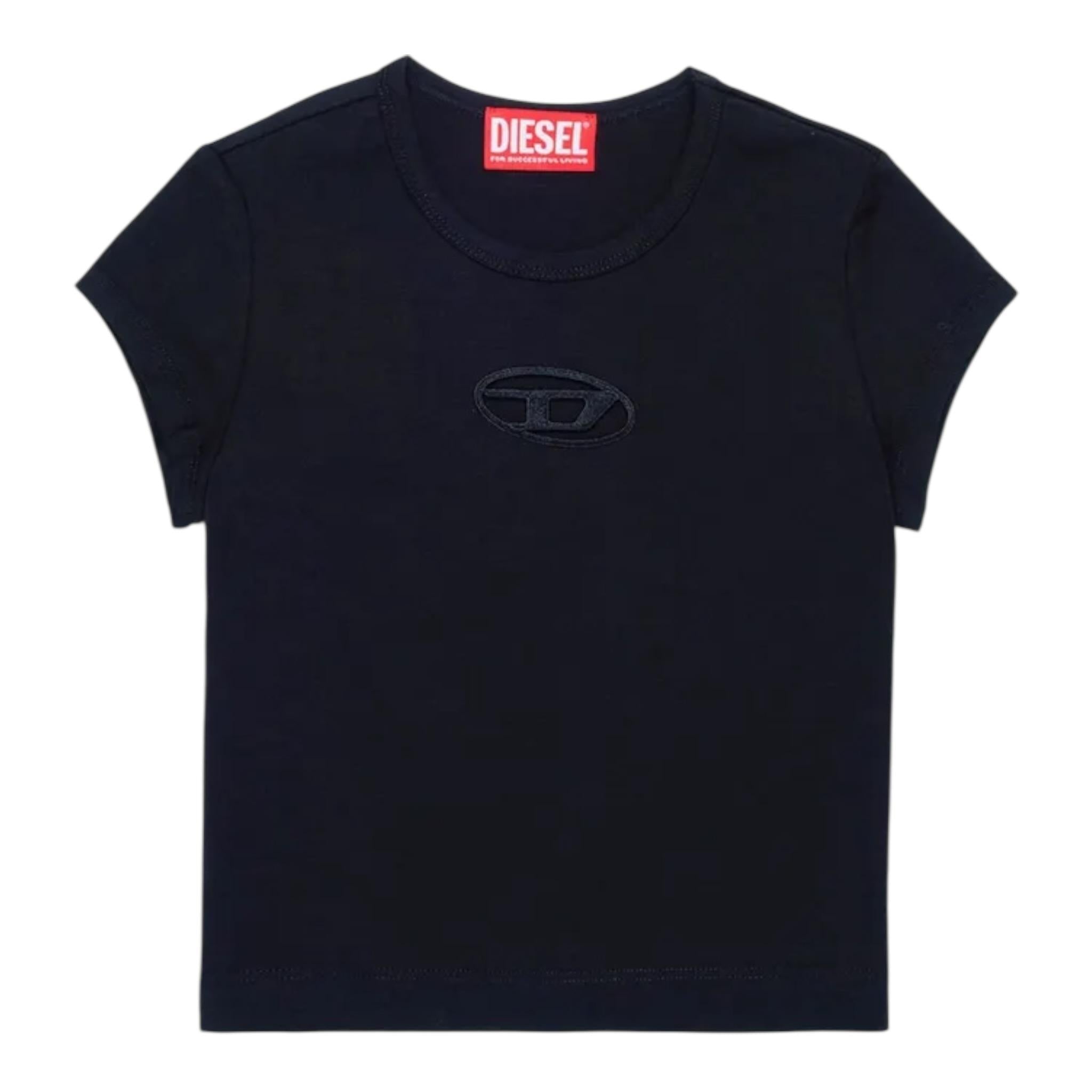Diesel T-Shirt Girocollo tinta unita con Logo Nero per Bambina J01830XXX NERO DIESEL 