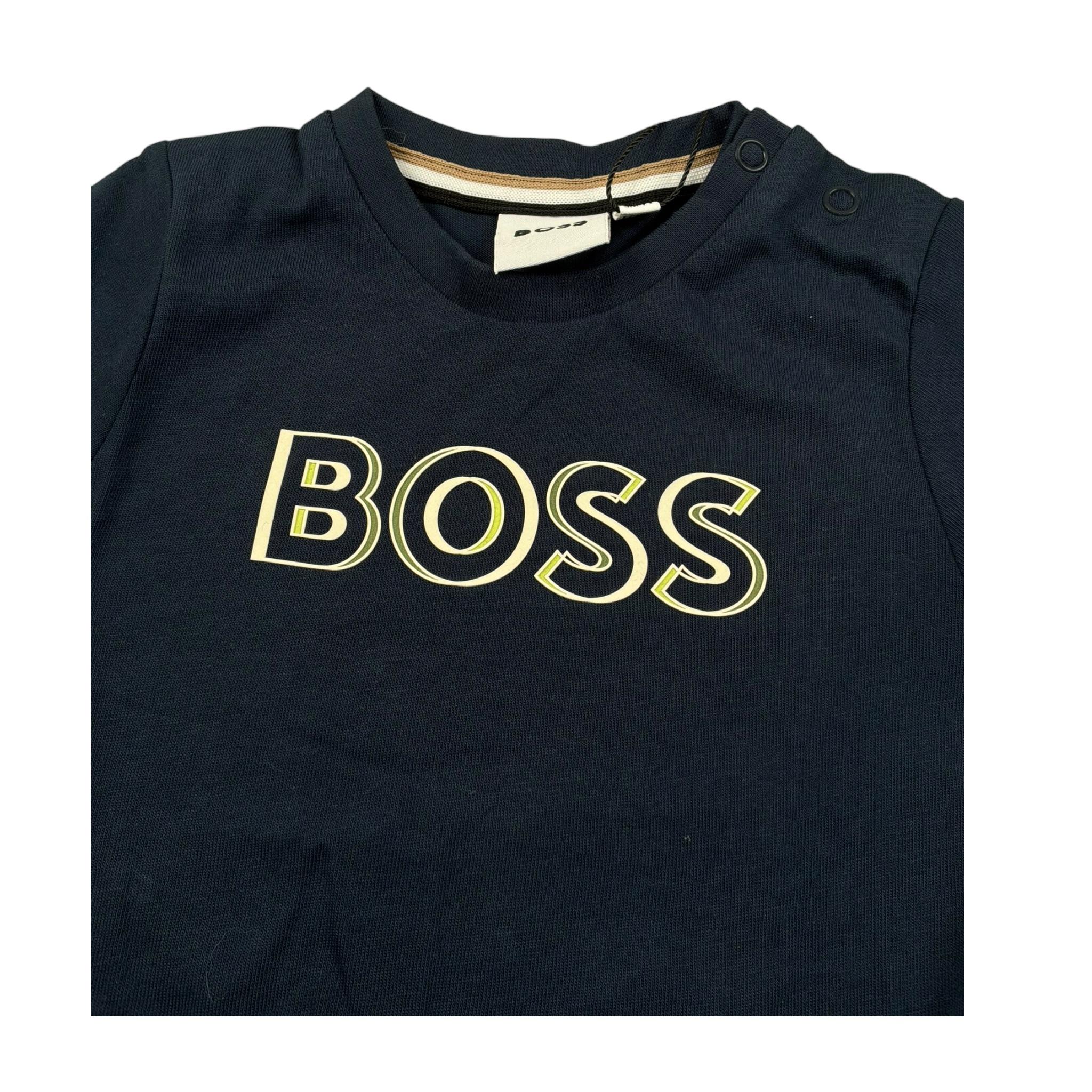 Boss T-Shirt Girocollo Tinta Unita con Logo per Neonato J52107 BLU BOSS 