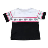Chiara Ferragni Two-Tone Crewneck T-Shirt With White/Black Print For Girls
