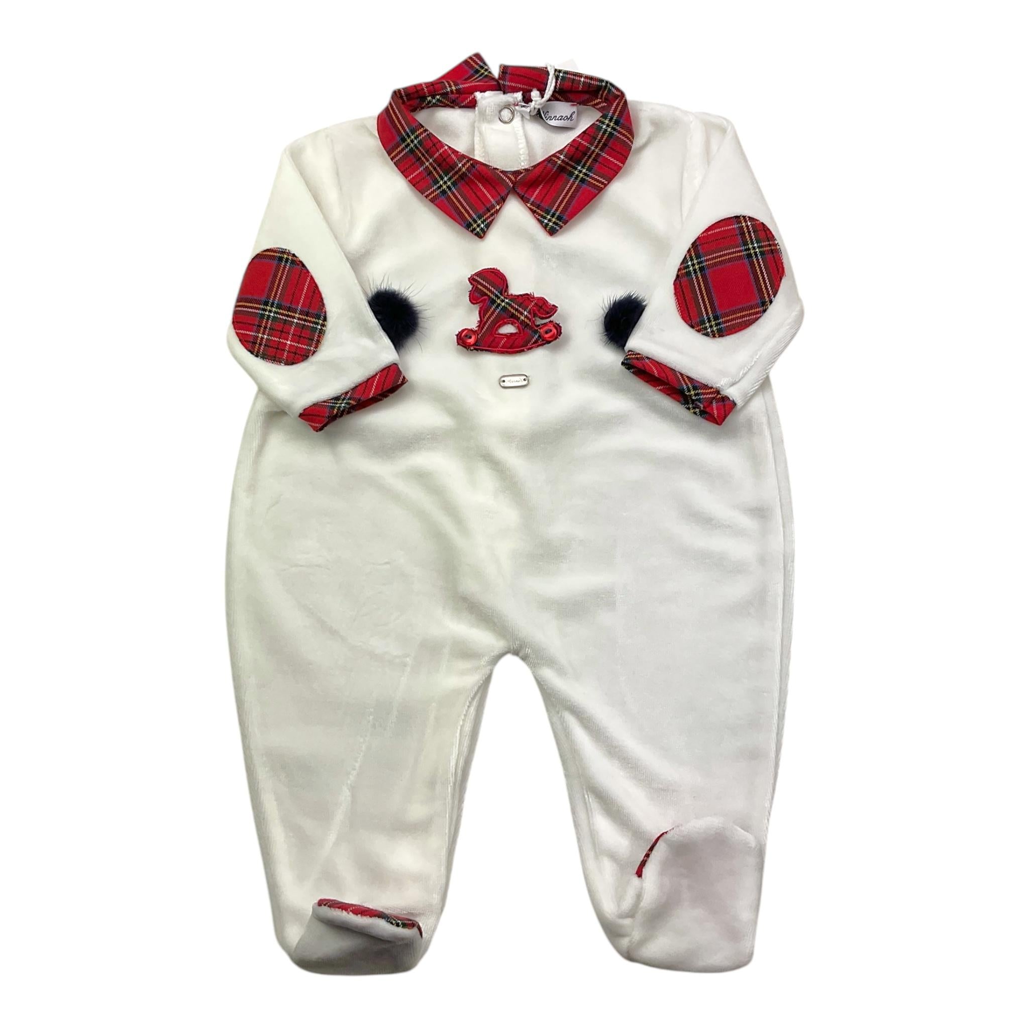 NINNAOH tutina tinta unita con fantasia scozzese Bianco per Neonata I20305T BIANCO NINNAOH 