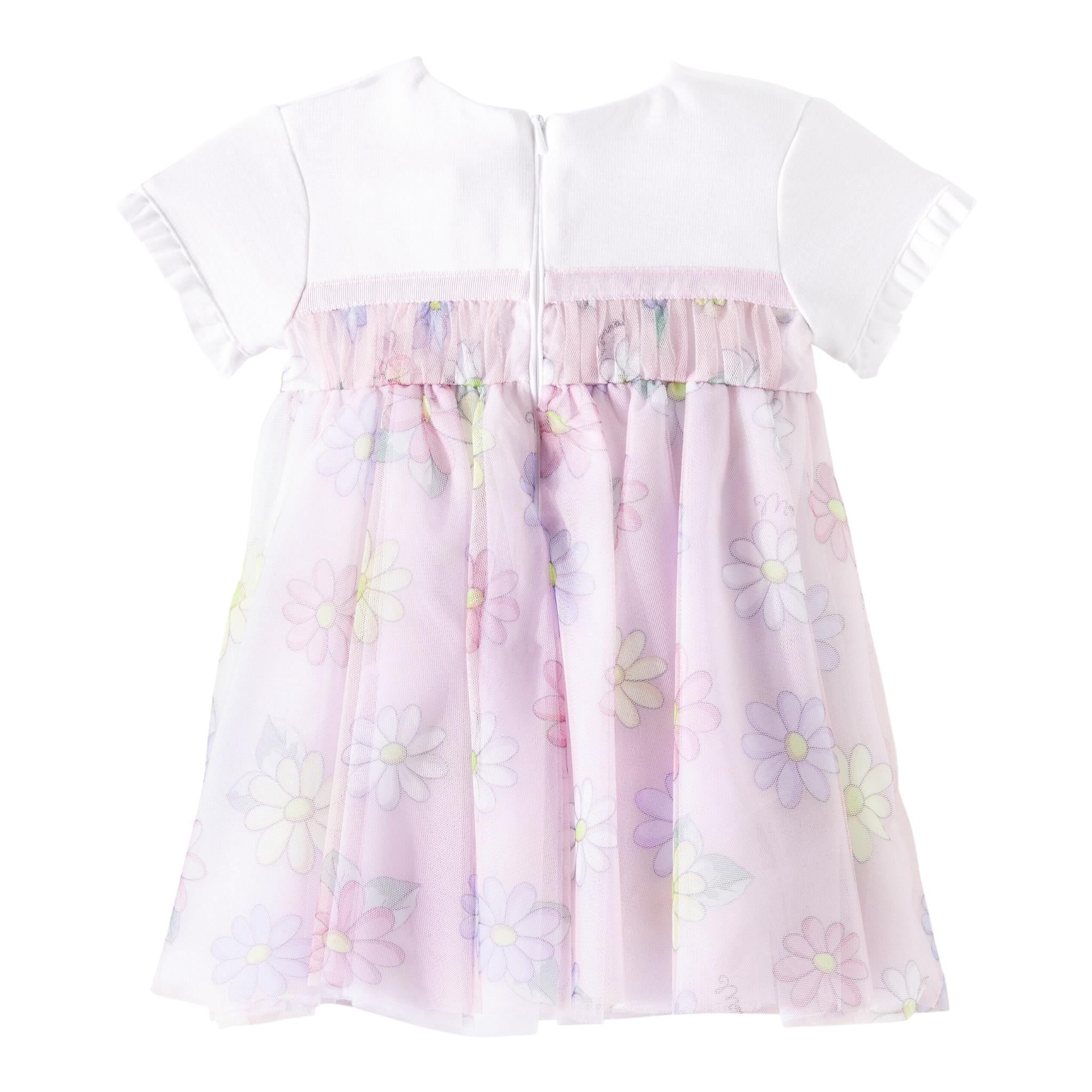 Monnalisa Abito Mezza Manica con Gonna Tulle per Neonata 31E906 BIANCO/ROSA MONNALISA 