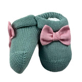 Baby Lord Solid Color Booties With Contrasting Bow Green For Newborn