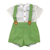 Yoedu Two-Tone Shirt-Dungarees Set White/Green for Baby
