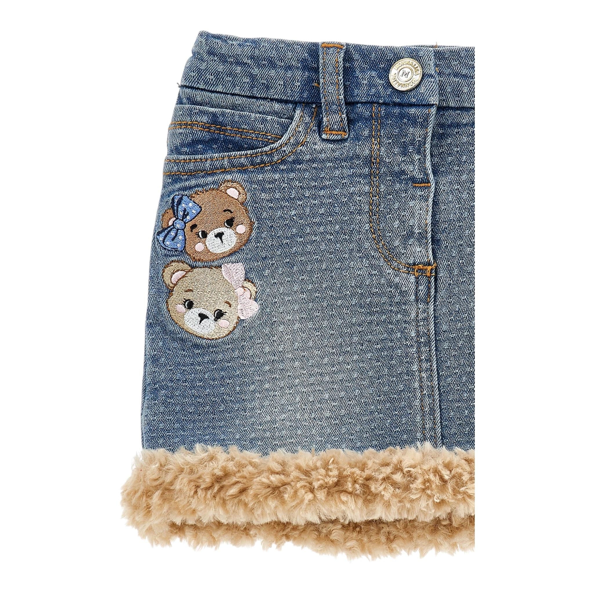 MONNALISA gonna in denim tinta unita con profili pelliccia Rosa per Bambina 39D701 AZZURRO MONNALISA 