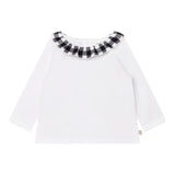 Carre'Ment Beau Shirt Crew Neck Solid Color with White Contrast Collar for Girls