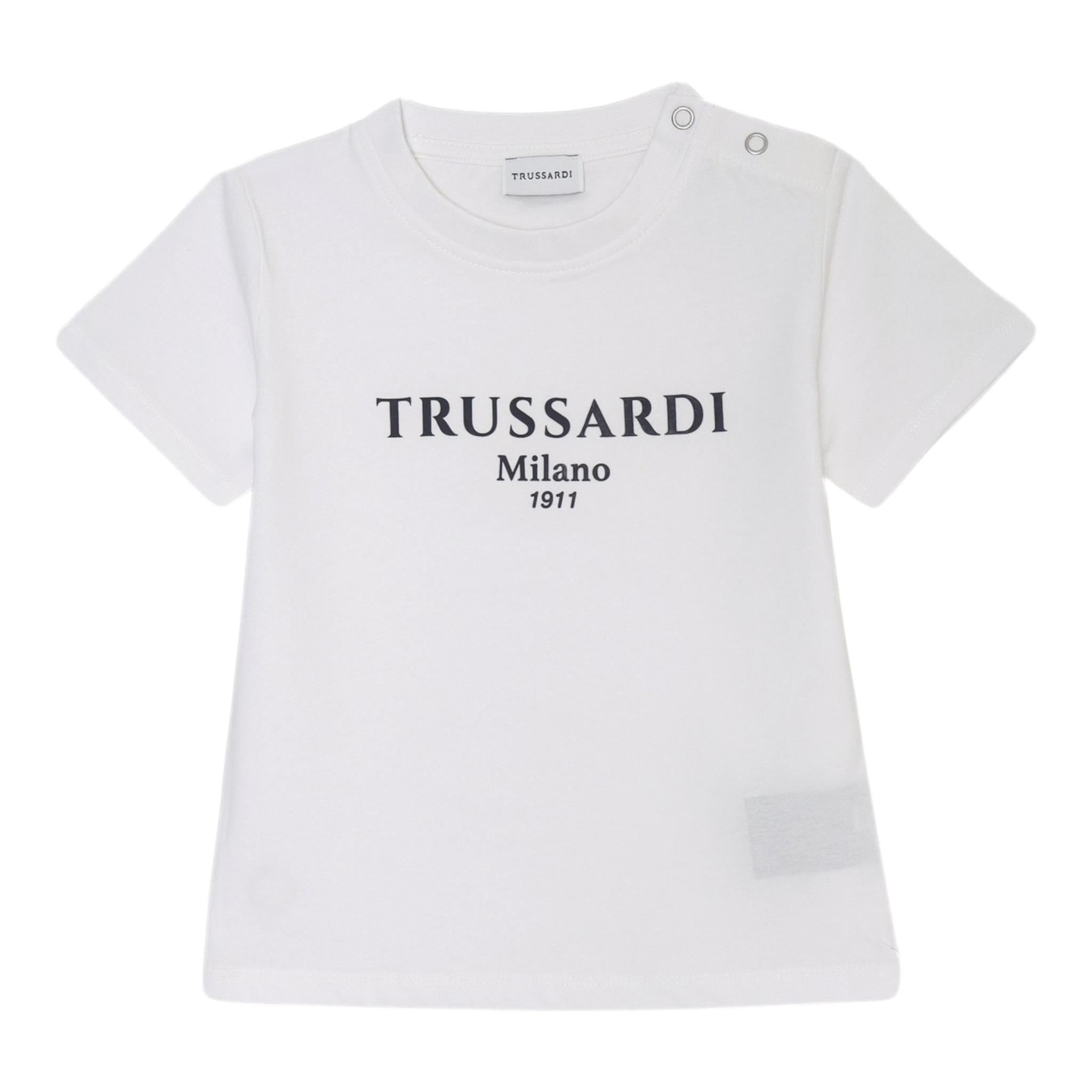 Trussardi T-Shirt Girocollo Tinta Unita con Stampa per Neonato TBP25043TSN BIANCO TRUSSARDI 