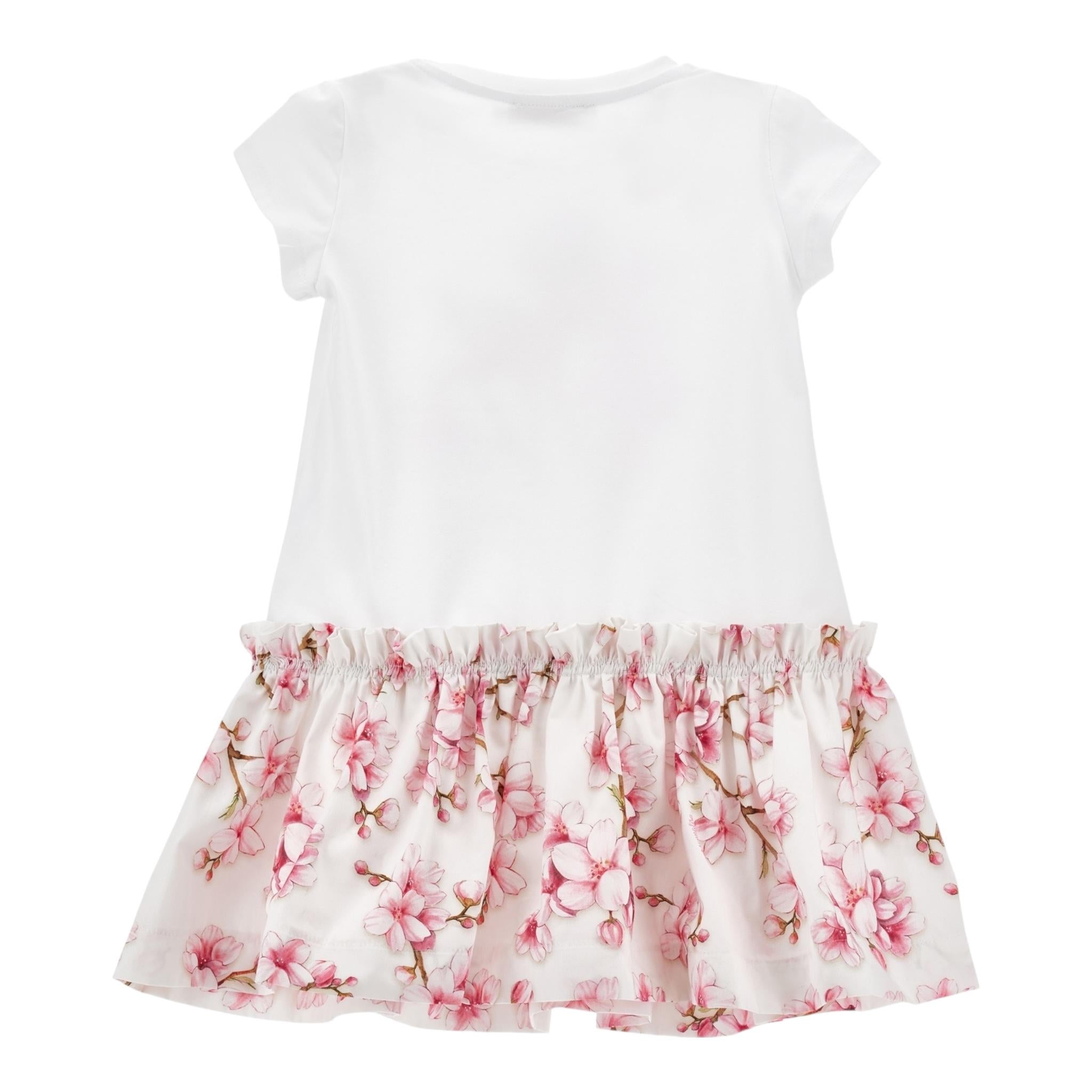 Monnalisa Abito Tinta Unita con Fantasia Fiori per Neonata 11E906 BIANCO MONNALISA 