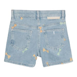 Stella Mccartney Plain Denim Shorts With Appliques And Adjustable Waistline Light Blue For Girls